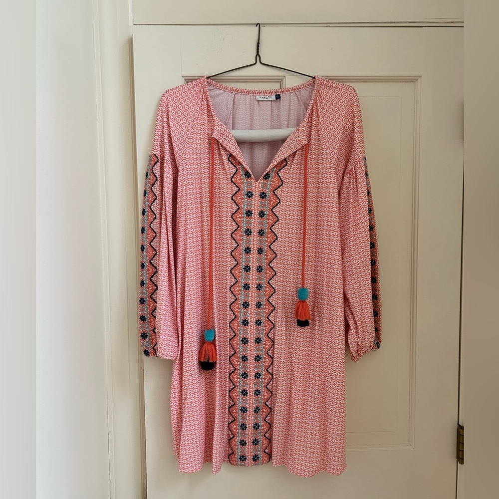 Cabana Life tie neck coral embroidered Beach Dress size S
